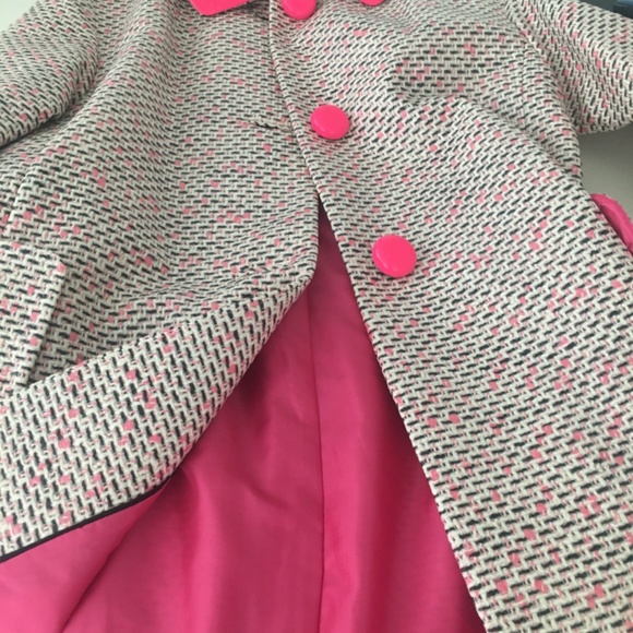 KATE SPADE  Carrie’s Pink  Tweed Coat With Hot Pink Buttons Size 4 - Picture 9 of 14